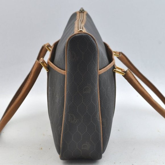 Auth Christian Dior Honeycomb Hand Tote Bag PVC Leather Black Brown - Picture 3 of 12